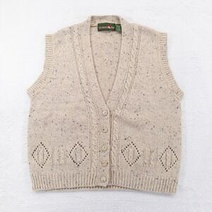 Outback Red Womens Sweater Vest Small Beige Marl Cable Pointelle Cottage Folk